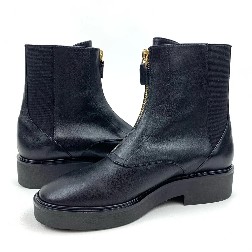 Stuart Weitzman Boots Black Leather Zip Front Ankle Bootie Low Heel Size 36.5 6 - Picture 5 of 10